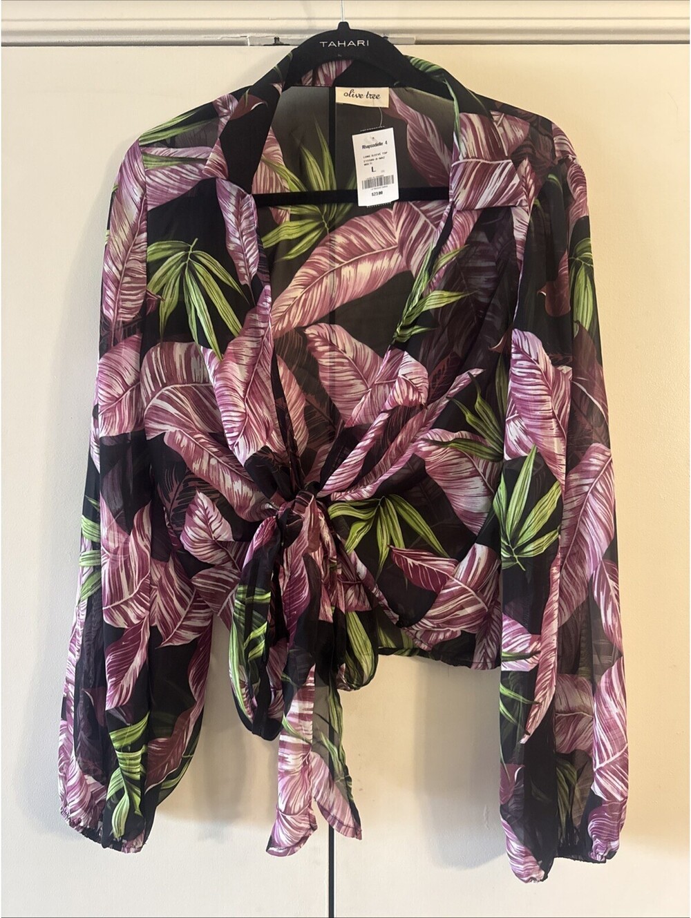 Olive Tree Rhapsodielle Sheer Tropical Palm Leaf Kimono Cardigan Wrap Cover Up
